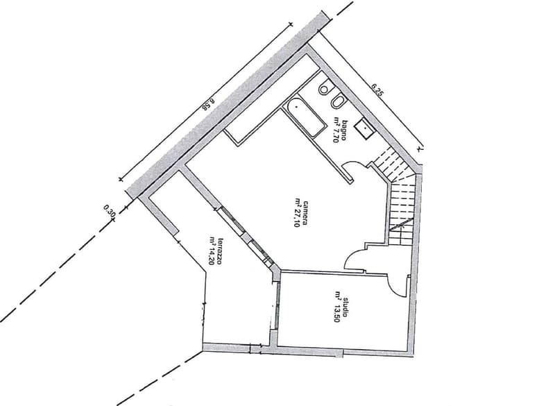 Entrance, studio room, bedroom, bathroom, balcony