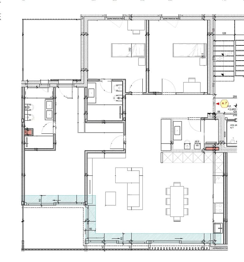 living room, kitchen, 2 bedrooms, 2 bathrooms, stairs, terrace