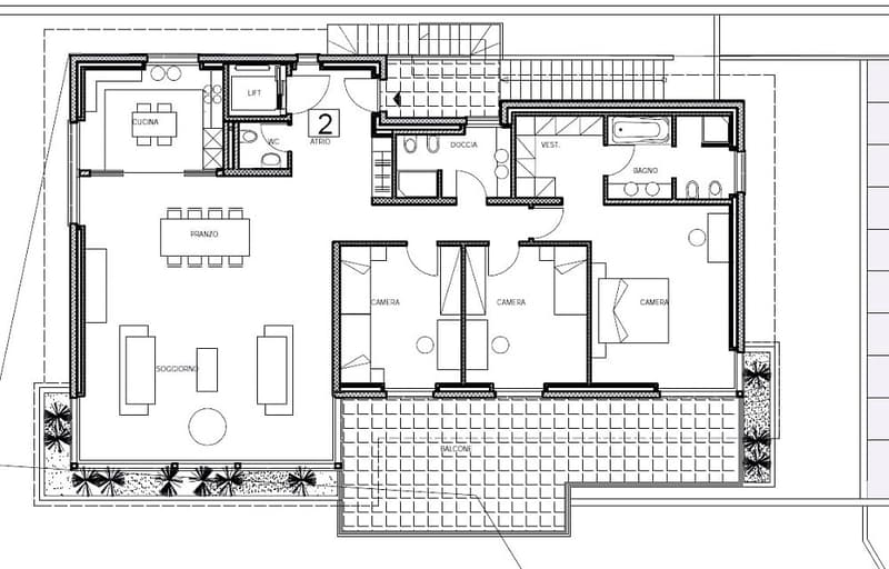 kitchen, dining room, living room, 3 bedrooms, 2 bathrooms, balcony