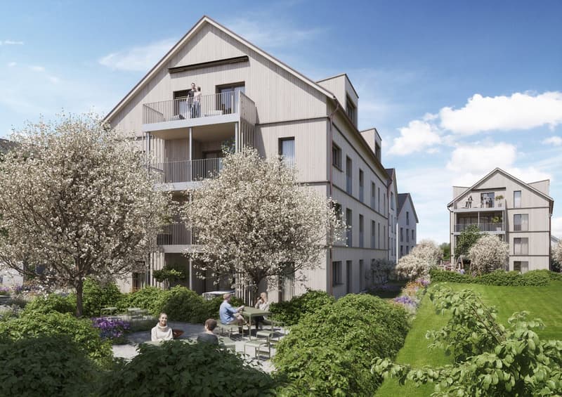 Blick auf das Mehrfamilienhaus D