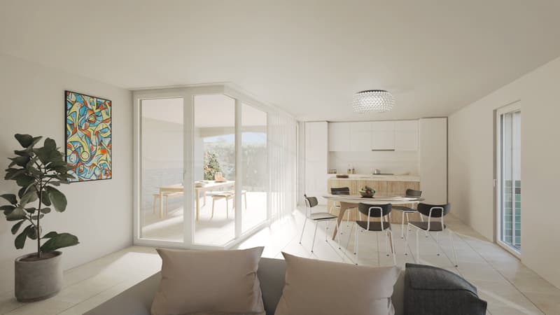 Vue séjour-cuisine LOT 3 - Image non contractuelle