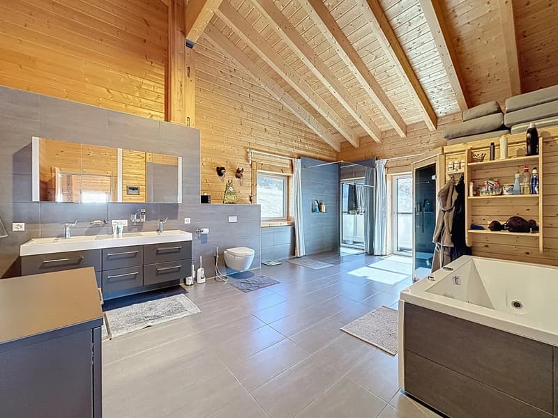 Splendide salle de bain de 35m2: lavabo, douche, baignoire balnéo, sauna et WC