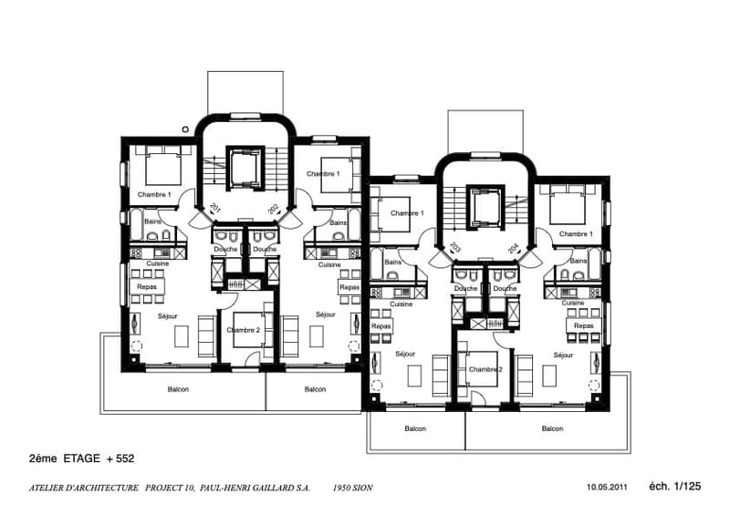 ground floor plan: entrance hall, living room, dining room, kitchen, WC, terrace, 2 bedrooms, 2 bathrooms