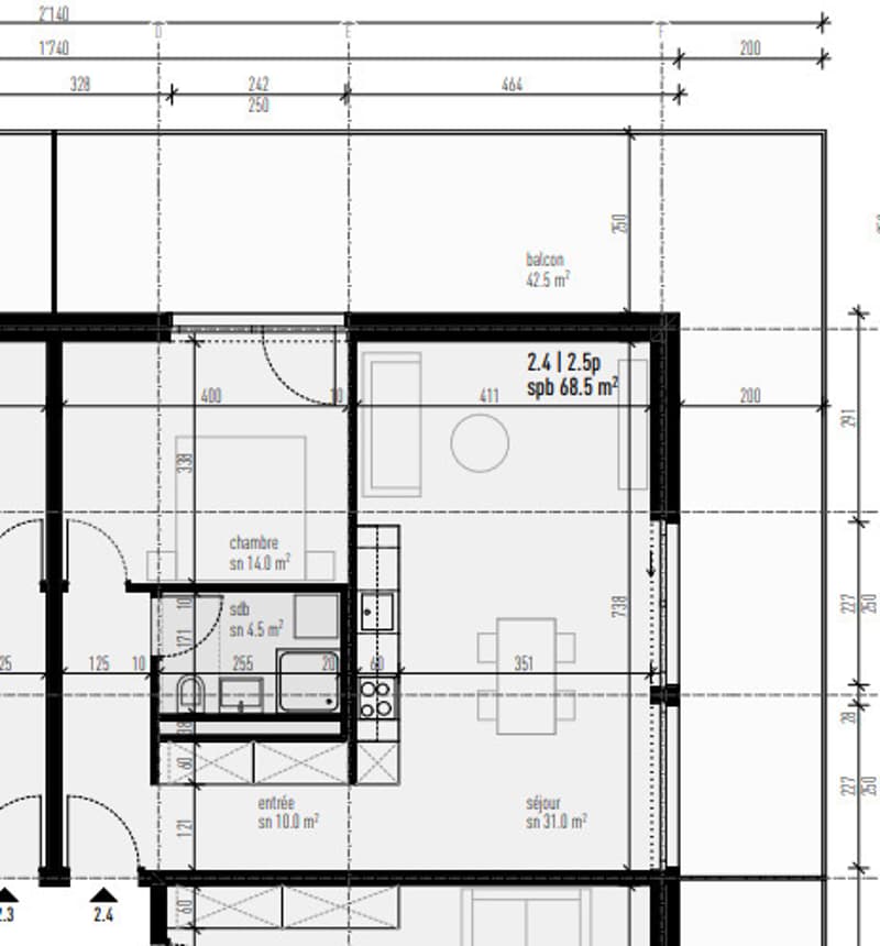 plan de l'appartement 2,5 pièces
