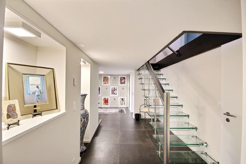 DEGAGEMENT AVEC ESCALIERS EN VERRE QUI MONTE A L'ETAGE