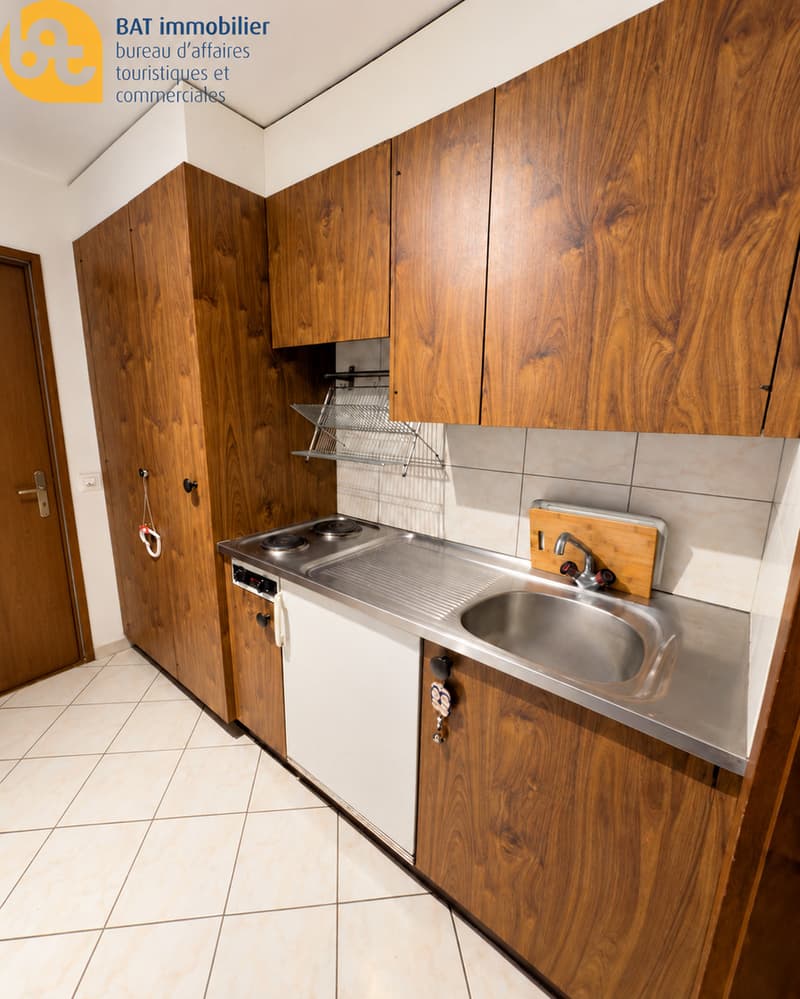 Kitchenette chaleureuse en bois et inox