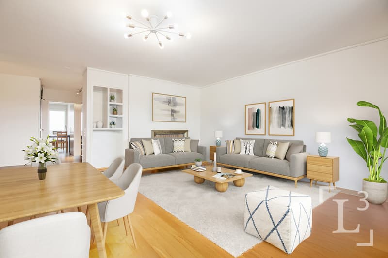 Home staging : Séjour/salle à manger avec cheminée