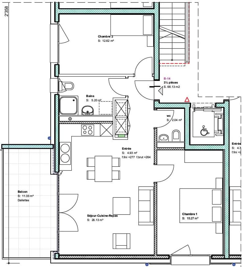 A louer à Montet Broye : Appartement de 4.5 pièces au 2ème étage avec balcon (12)