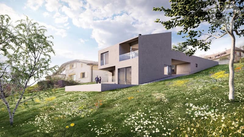 Maison bi-familiale de haut standing de 330 m² net habitables, vue splendide sur le lac et les Alpes, jardin et piscine en option (1)