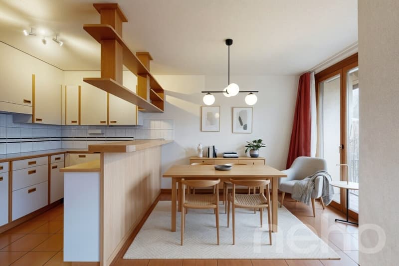 Helle 4.5-Zimmerwohnung mit Cheminée, Balkon, Grünblick. Nähe Thun. (4)