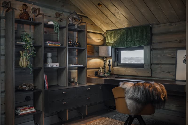 wooden wall, desk, chair, shelf, wooden floor, window