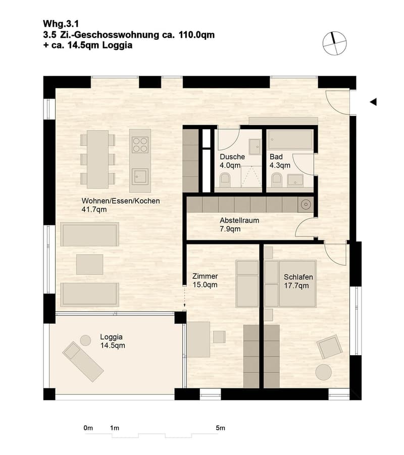 Moderne 3.5-Zimmer-Wohnung mit Loggia und schöner Aussicht in Zürich-Oerlikon (8)