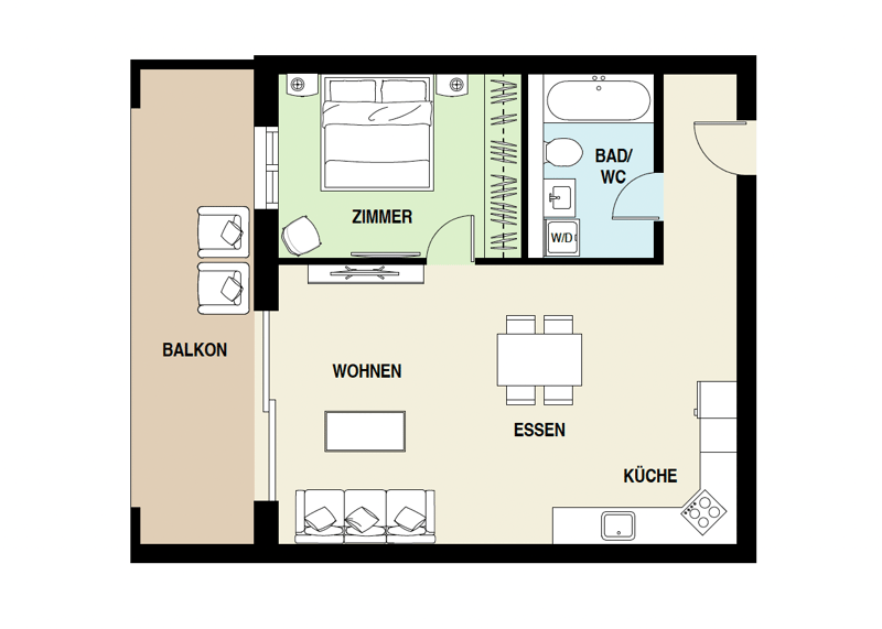 Luxuriöse 2 1/2 Zimmer-Wohnung mit eigenem Waschturm und grossen Balkon (17)