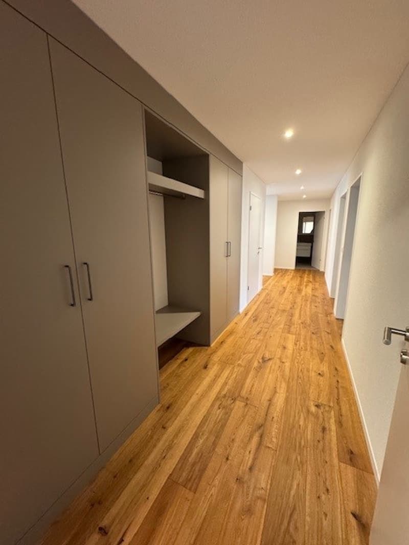 wooden flooring, two built-in closets, closet with shelves