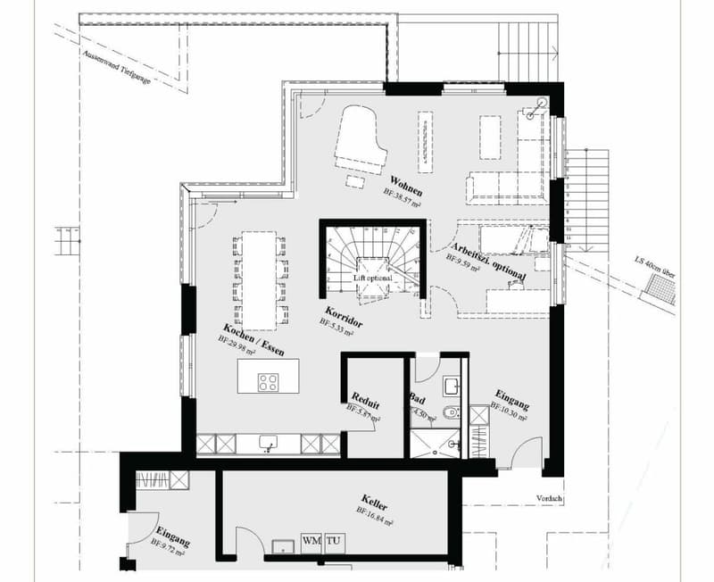 Grundriss EG mit 5.5-Zimmer-Variante