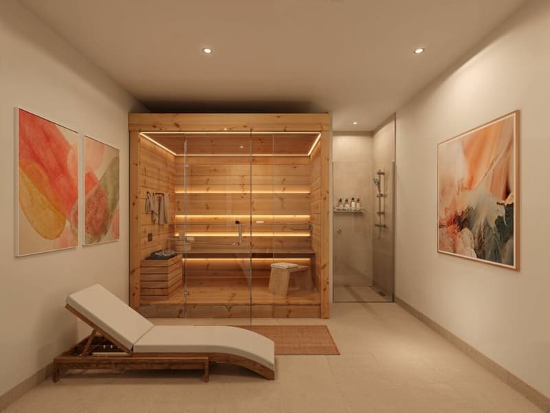 jede Wohnung verfügt über einen sep, Wellnessbereich mit Sauna