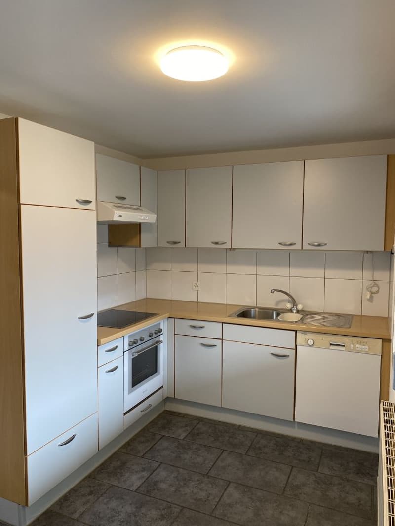 Modern kitchen with white cabinets, tiled backsplash, stainless steel sink, dishwasher, built-in appliances, and ample storage.