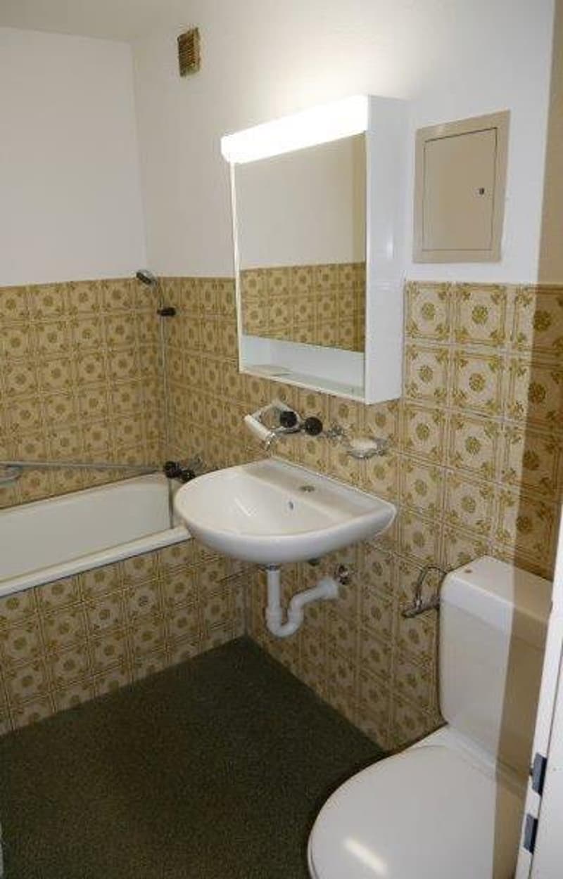 Bathroom with bathtub, sink, toilet, and shower head
