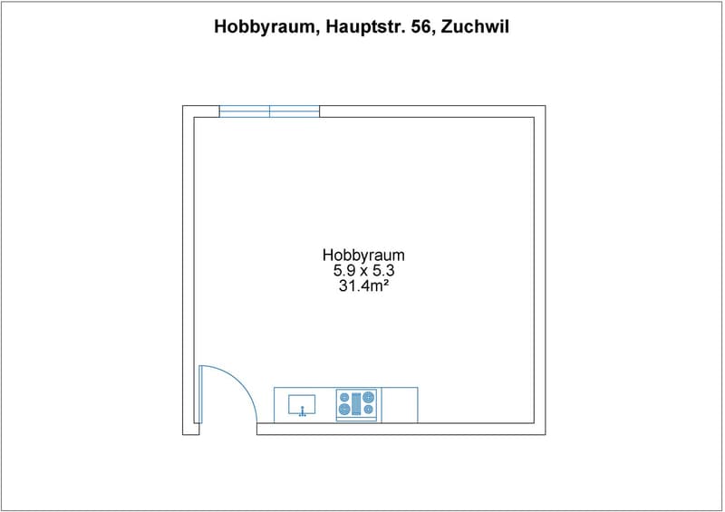 Hobbyraum, 5.9 x 5.3 meters, 31.4 square meters