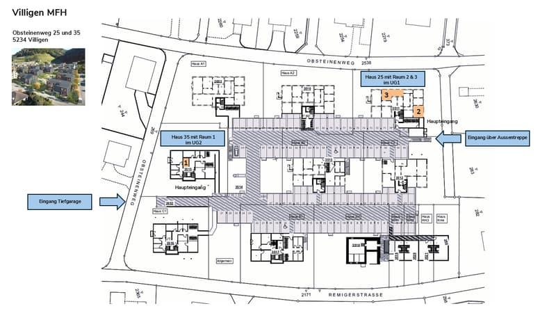 Multiple residential units with designated rooms and utilities