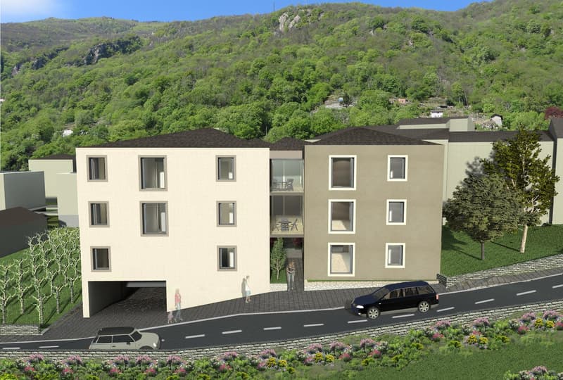 2-story residential building, garage, terrace, mountain view