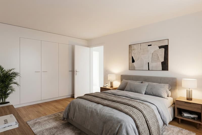 Elternschlafzimmer mit Möblierungsvorschlag (KI generiert)