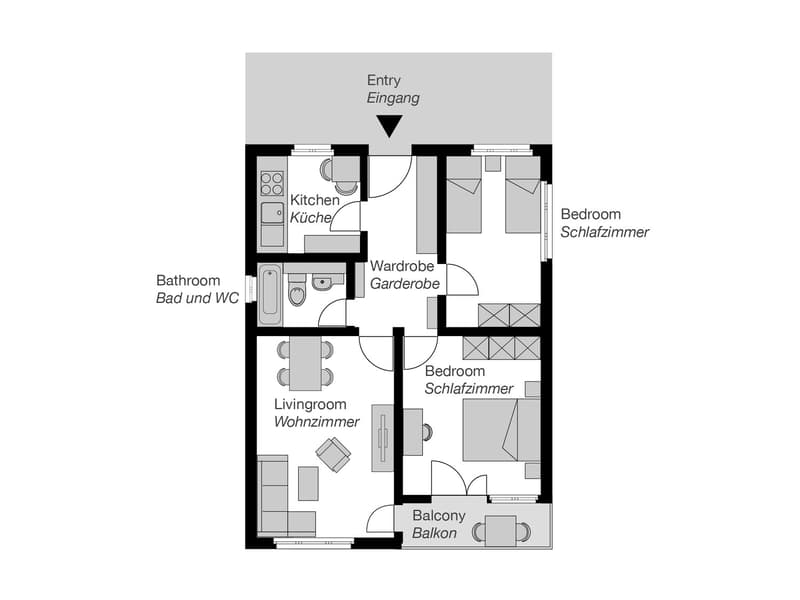 Furnished 2-bedroom Apartment / Möbliertes 4-Zimmer Apartment (8)