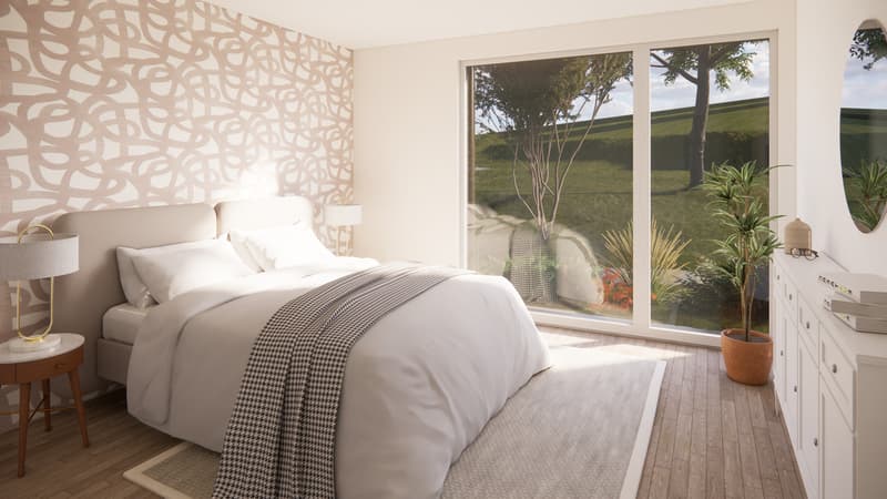 Unverbindliche Visualisierungen eines möglichen Innenausbaus; Abweichungen sowie Darstellungen anderer Wohnungen sind möglich.