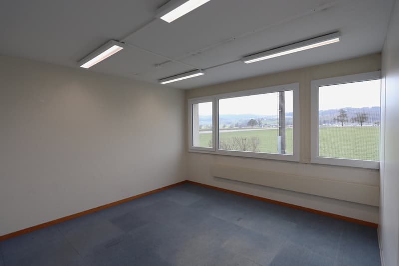 empty room, white walls, white ceiling, gray flooring, windows, large windows, bright