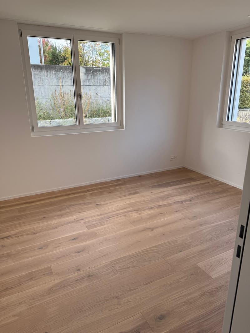 empty room, hardwood floor, large windows, white walls, electrical outlet