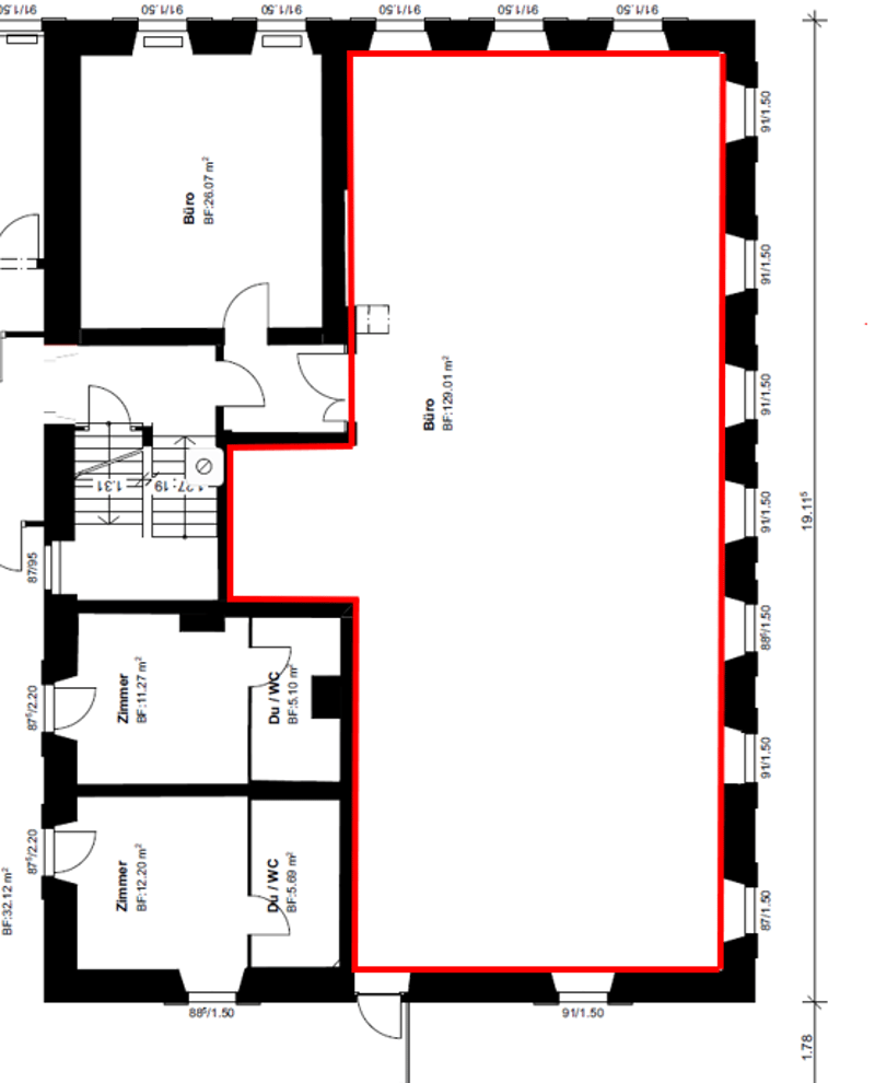 living room, 2 bedrooms, bathroom, balcony, hallway, stairs