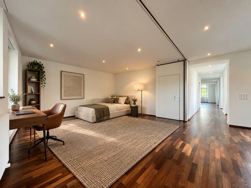 Zimmer 2 (Foto einer baugleichen Wohnung mit beispielhafter Möblierung. Abweichungen sind möglich; die Wohnung wird unmöbliert vermietet)