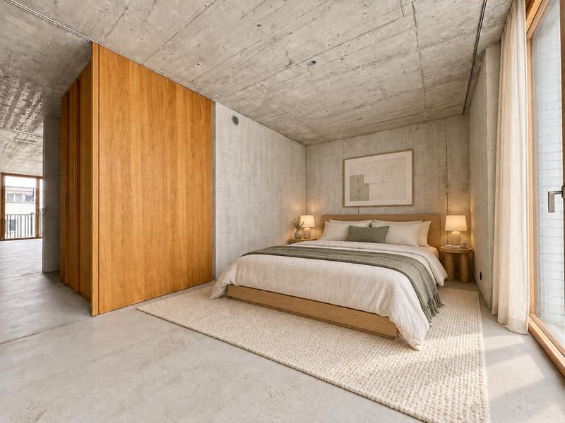 Schlafzimmer (Die abgebildeten Möbel wurden mithilfe von KI ergänzt und dienen ausschliesslich der Veranschaulichung der Räume; die Wohnung wird unmöbliert vermietet)