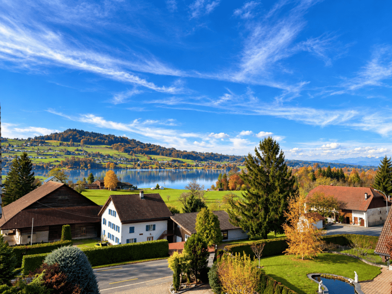 mit Blick auf den Hallwilersee und die Bergkette