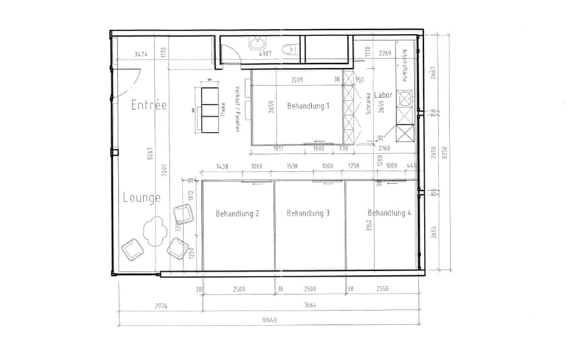 Grundriss mit Trennwänden