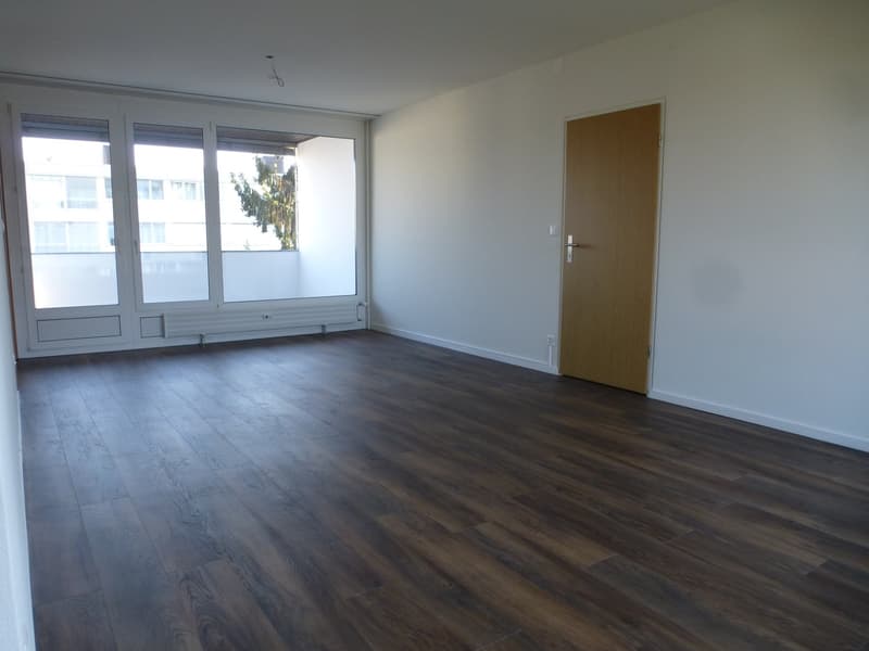 empty room, wooden floor, glass sliding doors, wooden door, white walls