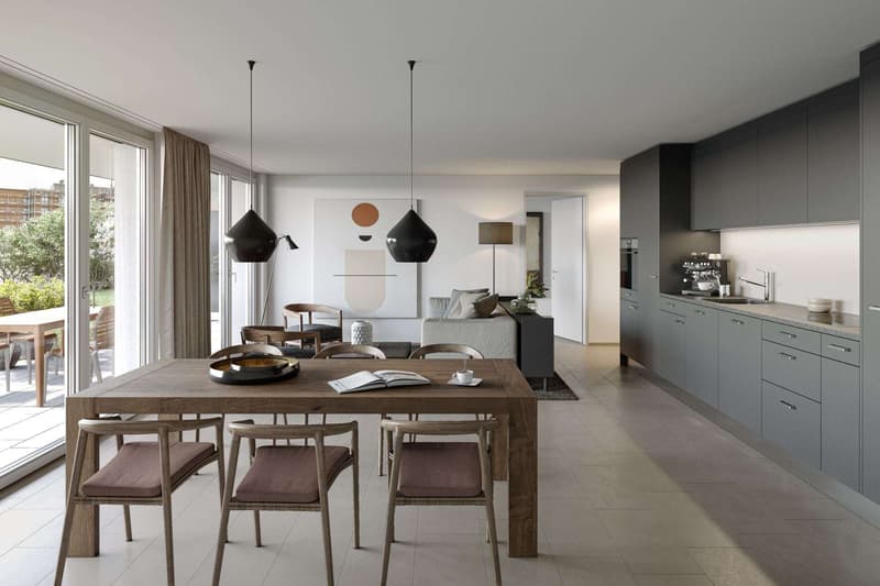 Wohnzimmer mit Küche