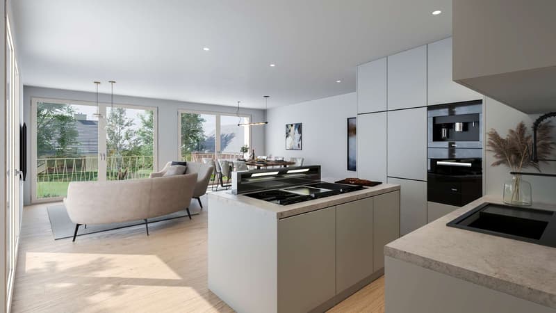Moderne Küche mit Wohnbereich