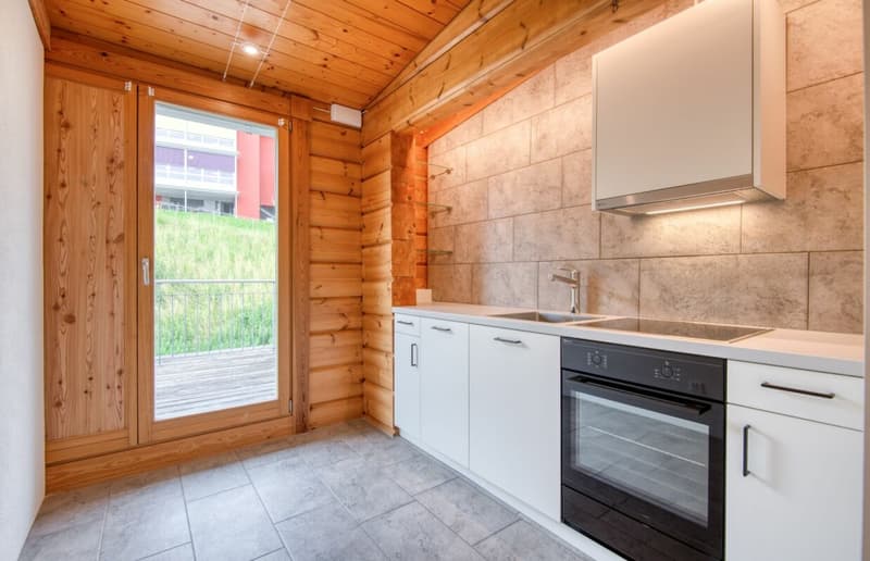 2-Zimmer-Wohnung mit Terrasse über die ganze Wohnungslänge Viel Holz, viel Licht und eine Terrasse, die alles verbindet (5)
