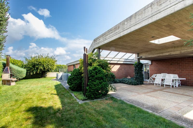 Garten mit Cheminée / Gedeckter Sitzplatz West / Jardin avec cheminée / terrasse couverte ouest