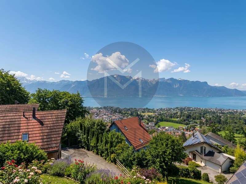 Magnifique vue sur le lac et les montagnes / a view of a lake, mountains and houses in a village