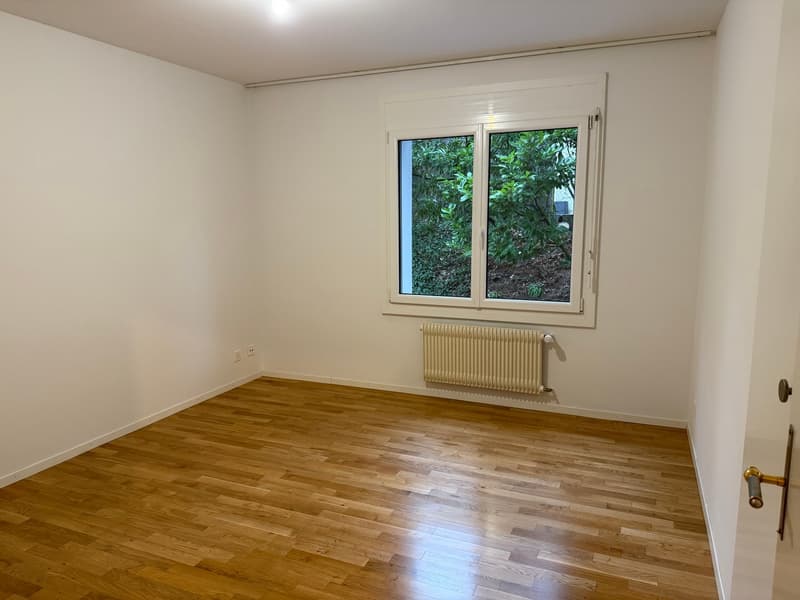 empty room, wooden floor, white walls, white window, white radiator
