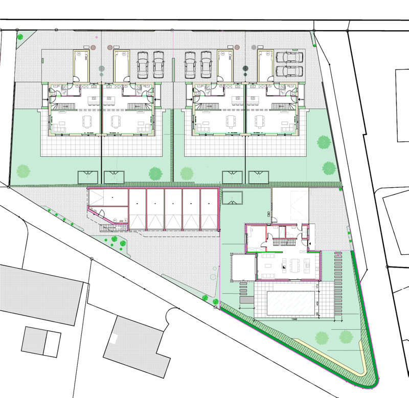 multiple units, parking spaces, garages, common areas