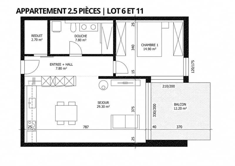Plan 2,5 pièces - lots n°6, 11