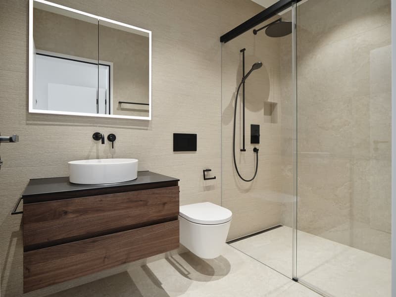 Musterwohnung Nasszelle mit Dusche