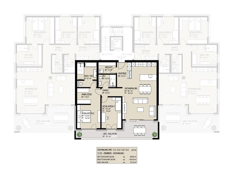 Grundriss 3.5-Zi. Wohnung