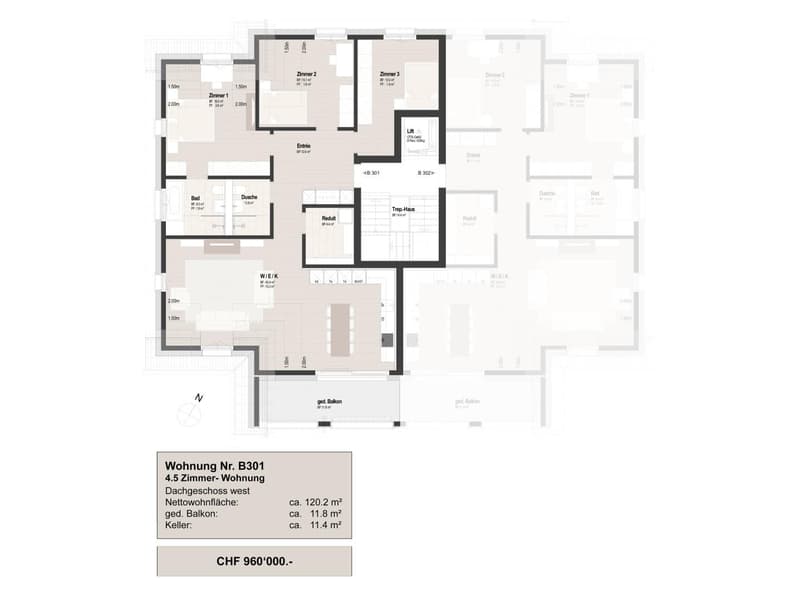 Grundriss 4.5-Zi. Dachwohnung