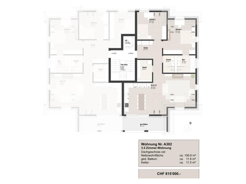 Grundriss 3.5-Zi. Dachwohnung