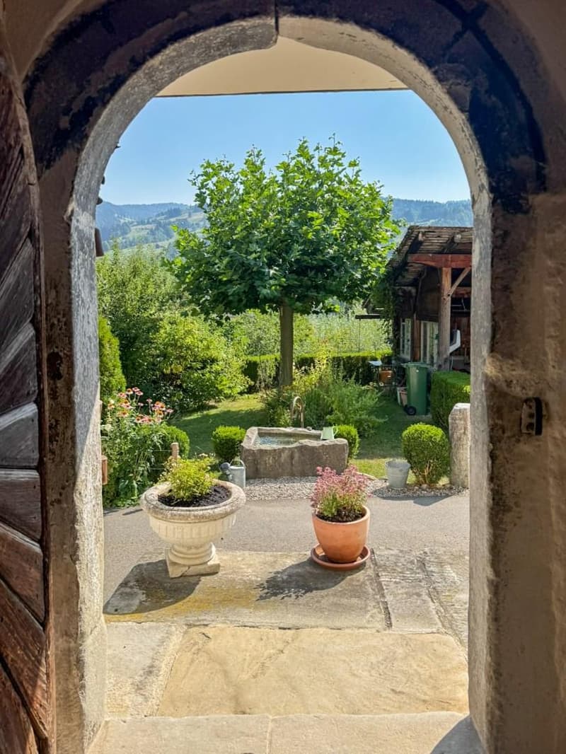 Aussicht aus dem Wohnhaus in den Garten