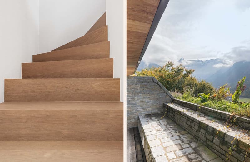 wooden staircase and outdoor wall